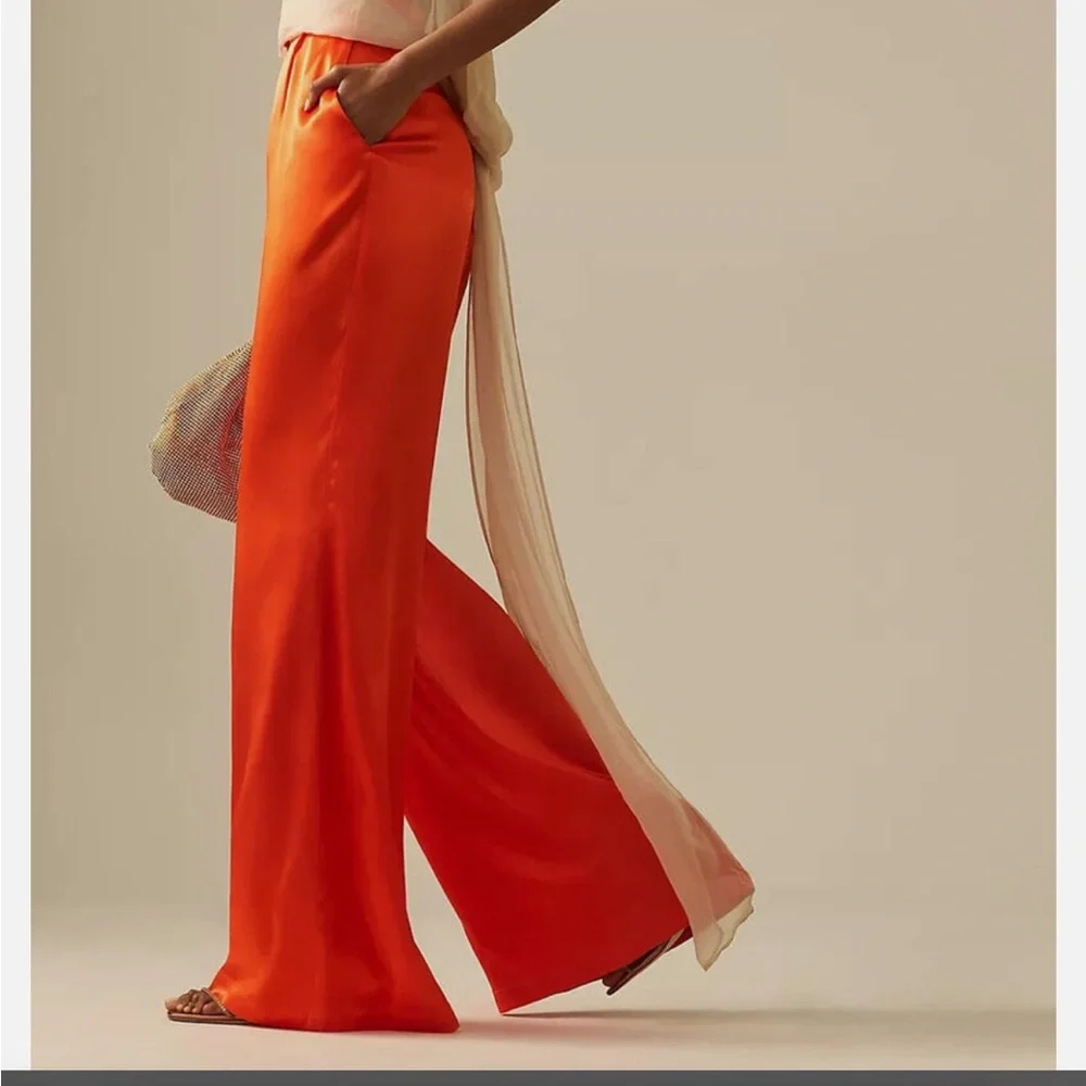 NWT Anthropologie Corey Lynn Calter Pleated Wide-Leg Satin Pants size ME…
